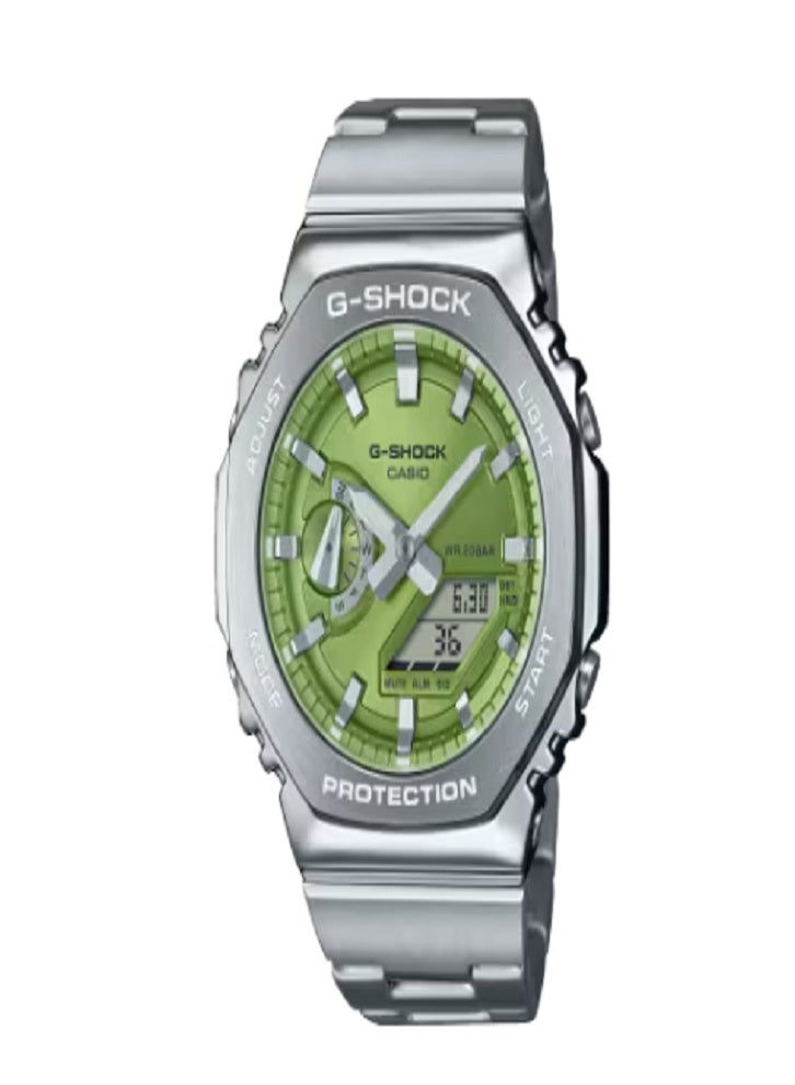 Casio G-Shock GM-2110D-3ADR: Green Dial Metal "CasiOak" with Steel Bracelet