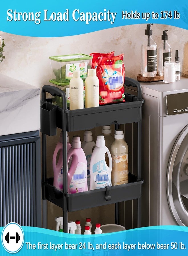 SUNALLY 3 Tier Rolling Storage Carts with Removable Drawers, Lockable Wheels, Hooks & Cup Holders - Easy Assembly Storage Organizer for Kitchen, Bathroom, Office, Craft Room, Makeup, Black - Image 4
