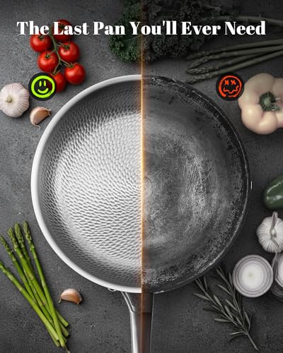 VEDNHOL Titanium Pans set with 2Lids,8+10+12Inch Pure Titanium Hammered Upgarde Pro Non-Toxic Skillet for Cooking, PFAS/PFOA/PTFE Free Cookware, Dishwasher&Oven Safe, Kitchen Induction Compatible - Image 3