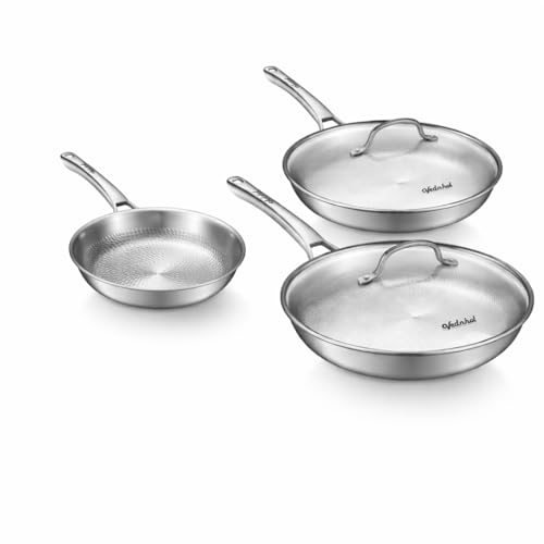 VEDNHOL Titanium Pans set with 2Lids,8+10+12Inch Pure Titanium Hammered Upgarde Pro Non-Toxic Skillet for Cooking, PFAS/PFOA/PTFE Free Cookware, Dishwasher&Oven Safe, Kitchen Induction Compatible - Image 1