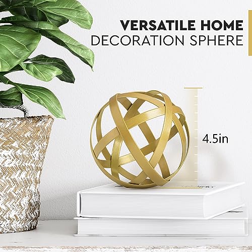Everydecor Metal Decorative Sphere for Home Decor - Decorative Balls for Shelves, Centerpiece Bowls, Bookshelf - Decoration Orbs Accents for Living Room, Bedroom - Distressed Gold Shelf Spheres - Image 3