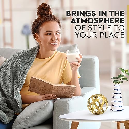 Everydecor Metal Decorative Sphere for Home Decor - Decorative Balls for Shelves, Centerpiece Bowls, Bookshelf - Decoration Orbs Accents for Living Room, Bedroom - Distressed Gold Shelf Spheres - Image 2