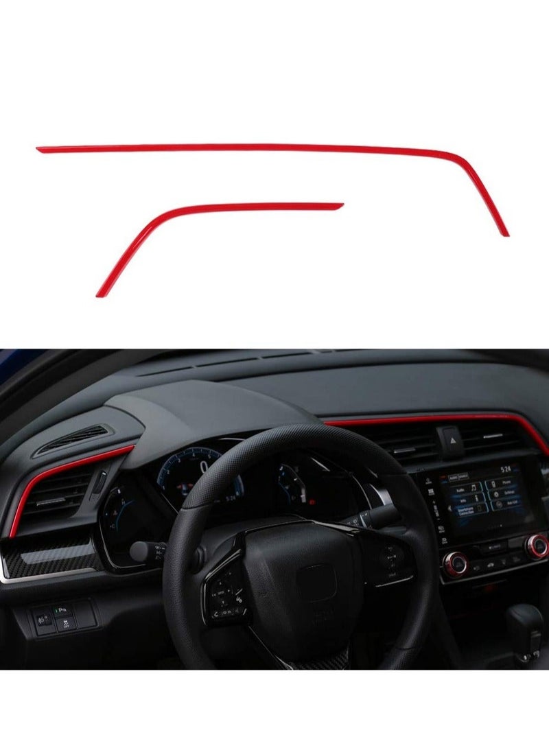 كابتن تيك 10th Gen Civic 2pcs Center Consoles Stickers Air Vent Trims Dash Board Panel Strips Decals for Honda Sedan Hatchback Coupe 2021 2020 2019 2018 2017 2016 Red - Image 1