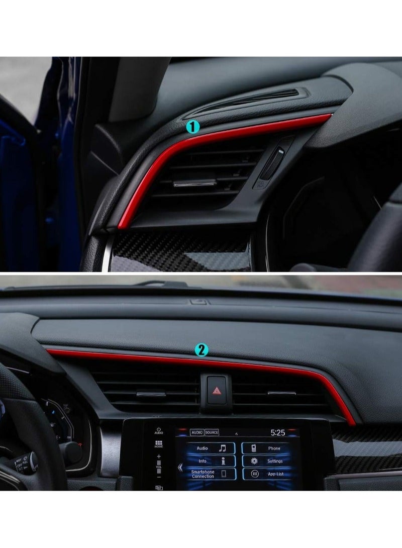 كابتن تيك 10th Gen Civic 2pcs Center Consoles Stickers Air Vent Trims Dash Board Panel Strips Decals for Honda Sedan Hatchback Coupe 2021 2020 2019 2018 2017 2016 Red - Image 3