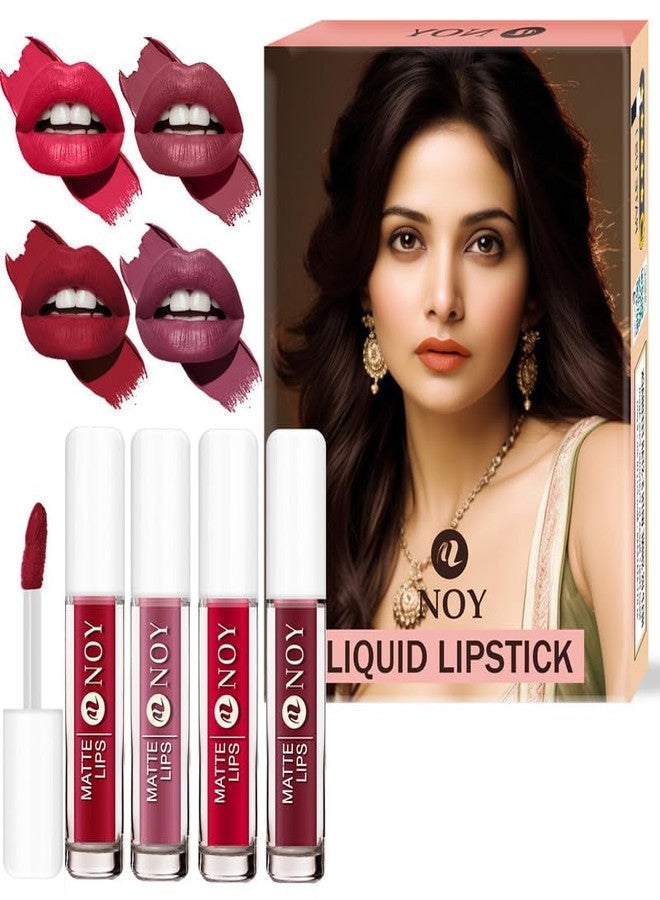 Noy Lipstick Matte Waterproof Luxe Matte Finish for a Soft, Sophisticated Look - Cherry Nude, Nude Pink, Red Magenta, Dark Maroon Shades Pack of 4 - Image 2
