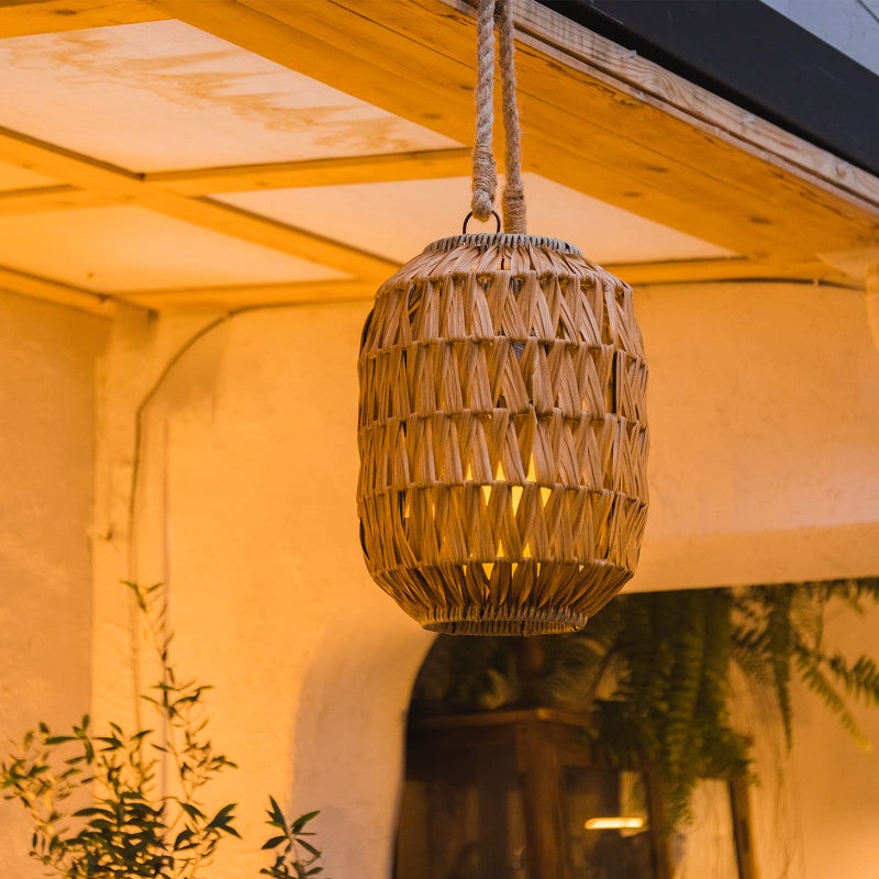 Bdor Candle Lantern - 22.4in IP65 Waterproof Natural Rattan Outdoor Lantern with Removable LED Candle and Burlap Jute Rope Handle,Decorative Lanterns for Home, Porches, Weddings - Image 1