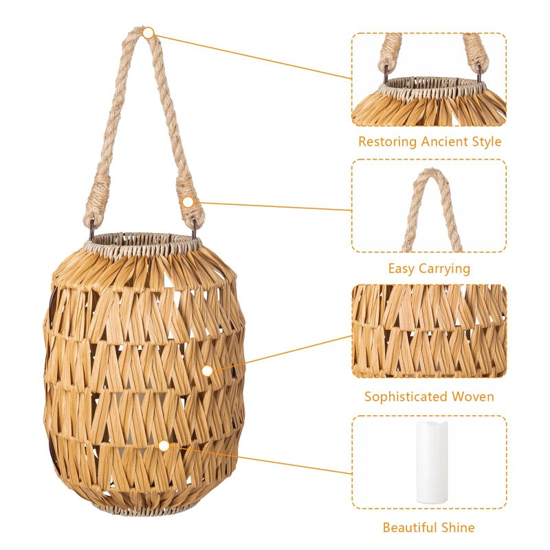 Bdor Candle Lantern - 22.4in IP65 Waterproof Natural Rattan Outdoor Lantern with Removable LED Candle and Burlap Jute Rope Handle,Decorative Lanterns for Home, Porches, Weddings - Image 5