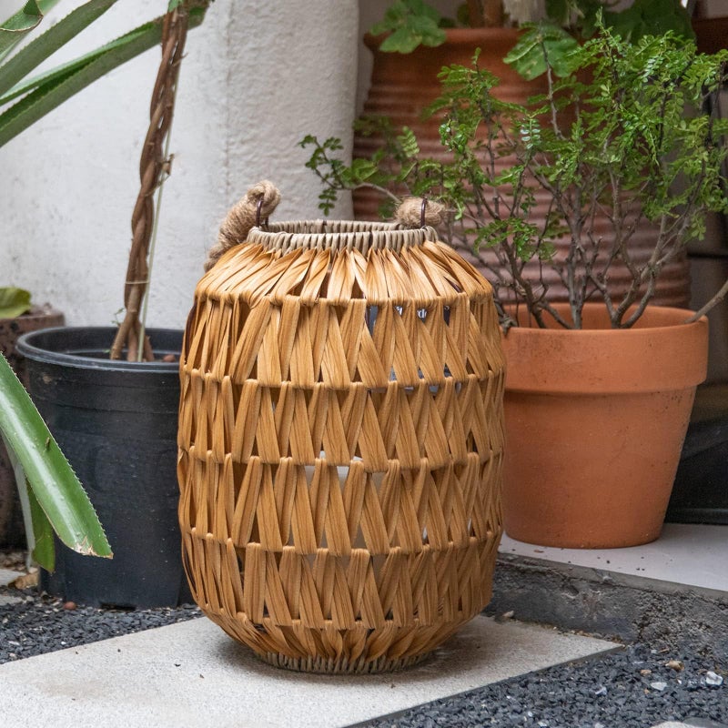 Bdor Candle Lantern - 22.4in IP65 Waterproof Natural Rattan Outdoor Lantern with Removable LED Candle and Burlap Jute Rope Handle,Decorative Lanterns for Home, Porches, Weddings - Image 3