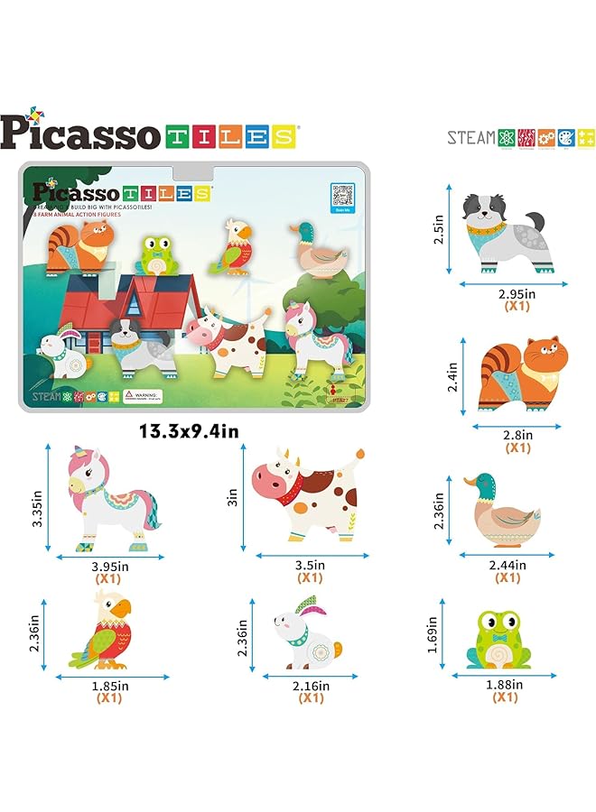 بيكاسو تيلز 8 قطع من مكعبات البناء المغناطيسية، 8 شخصيات مغناطيسية لحيوانات المزرعة، بلاطات بناء متوافقة، لعبة تظاهرية لمرحلة ما قبل المدرسة، ألعاب تعليمية للبنات والأولاد من سن 3 سنوات فما فوق، Pta27 - Image 2