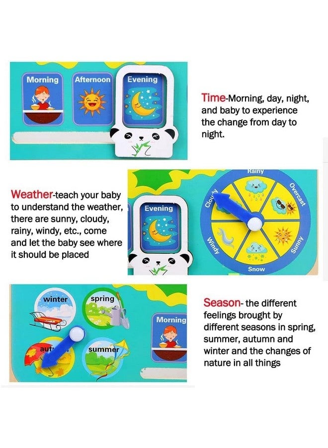 Shoro Multifunctional 7 in 1 Wooden Montessori Analog Clock, Calendar, Weather, Season, Time, Week, Number Teaching for Kids Preschool Educational Learning Clock Toy - Multi Color (Frog Stand)  - Image 2