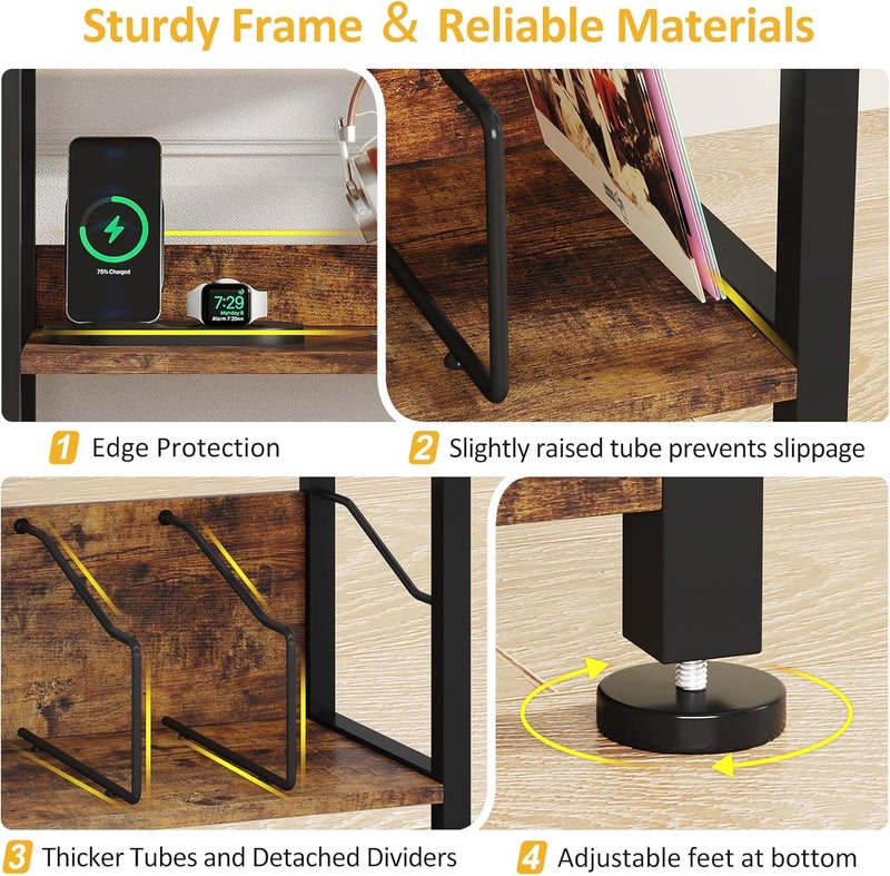 Hosfais 3 Tier Record Player Stand, Retro Vinyl Storage End Table Records for Living Room Bedroom (Brown) - Image 4
