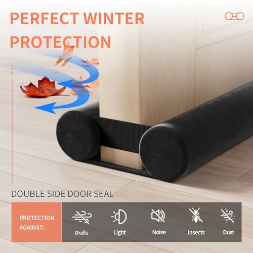 BKSAI Door Draft Stopper for Doors 29-35" No Adhesive Draft Stopper for Bottom of Door Draught Excluder Under Door Wind Blocker Reduce Noise Draught Excluder Sweep Sound Proof(Black) - Image 5