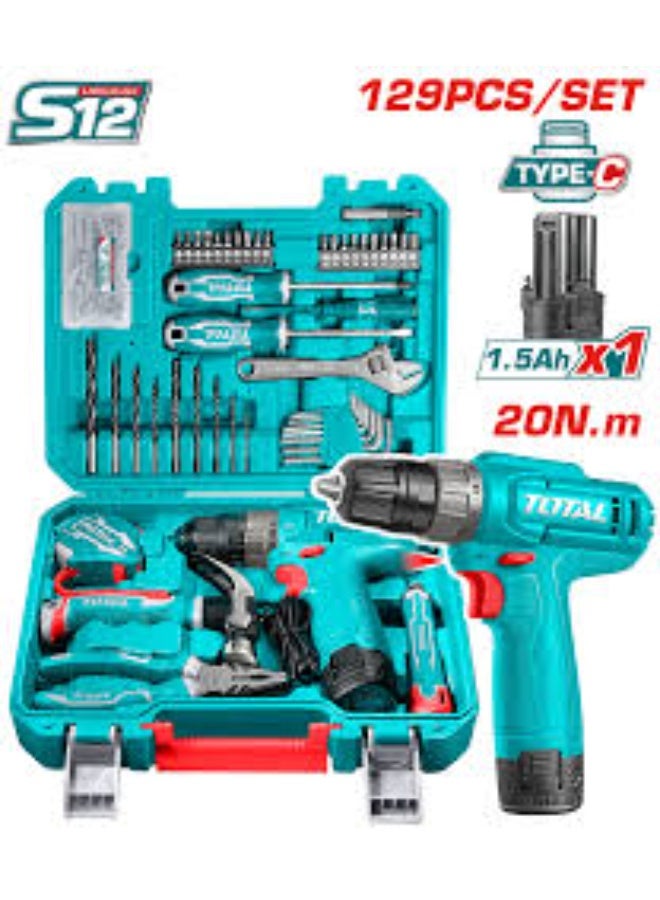 TOTAL 129-Piece Tool Kit with 12V Cordless Drill - Image 3