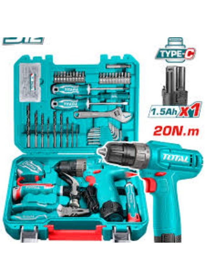 TOTAL 129-Piece Tool Kit with 12V Cordless Drill - Image 2