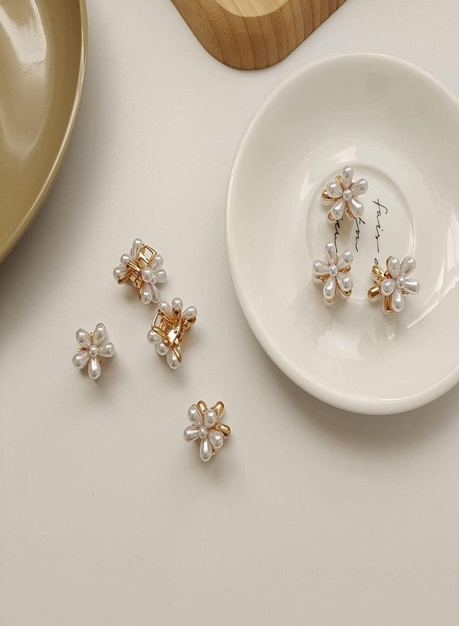 RHOSYN Small Pearl Mini Hair Claw Clips with Flower Design, Sweet Korean Style Artificial Decorative Hair Accessories for Women's Girls Mini Beads Pattern Juda Bun Clutchers (White Color 4 Pieces - Image 3