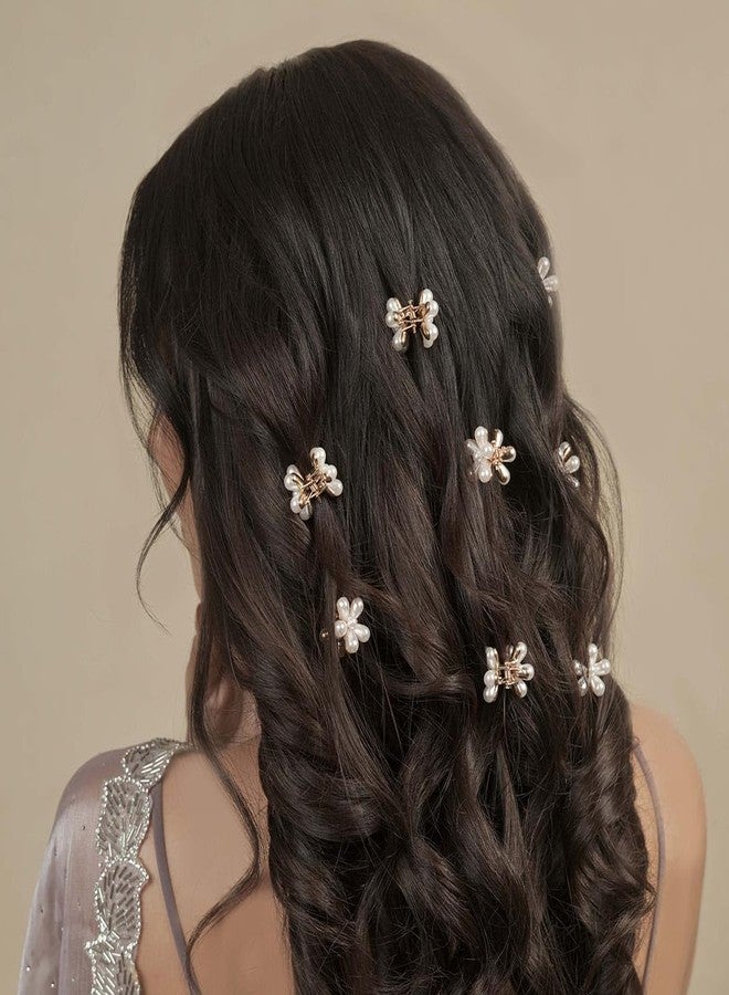 RHOSYN Small Pearl Mini Hair Claw Clips with Flower Design, Sweet Korean Style Artificial Decorative Hair Accessories for Women's Girls Mini Beads Pattern Juda Bun Clutchers (White Color 4 Pieces - Image 5