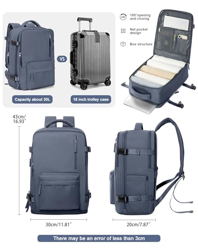 VGCUB Carry on Travel Backpack for Women Men Large Laptop Gym Work Frontier Airlines Personal Item Bag Business Airport Lightweight Backpack Flight Approved Mochilas de Viaje Grey Blue - Image 3