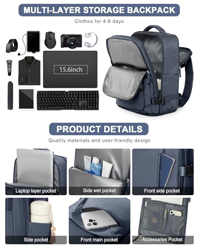 VGCUB Carry on Travel Backpack for Women Men Large Laptop Gym Work Frontier Airlines Personal Item Bag Business Airport Lightweight Backpack Flight Approved Mochilas de Viaje Grey Blue - Image 5