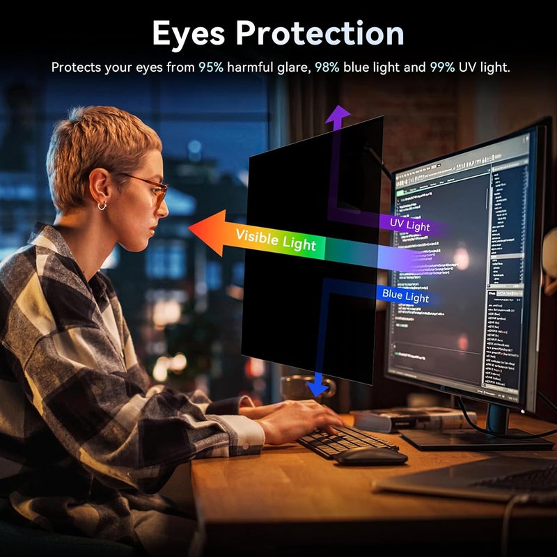 Protescreen 24 Inch 16:10 Computer Privacy Screen for Widescreen Monitor, 24in Removable Anti Blue Light Glare Eye Protection Shield Film Screen Protector, Black Blackout Anti Spy Desktop Security Private Filter - Image 5