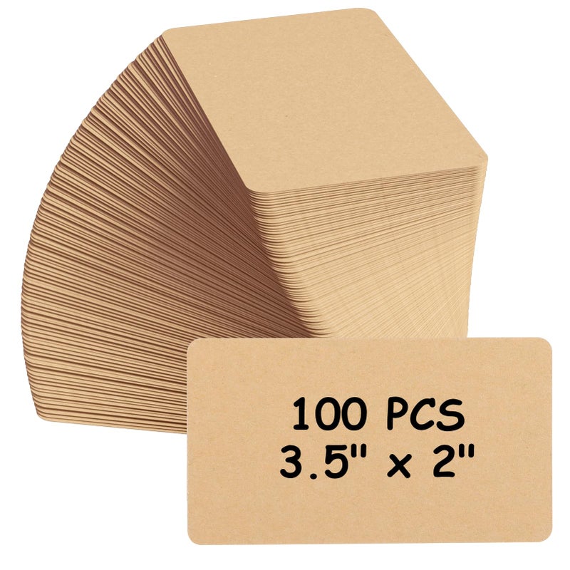 MaxGear 100Pcs Blank Business Cards, Small Note Cards Small Blank Cards, 3.5" x 2" Thank You Cards Small Business, Message Cards DIY Gift Cards, Small Cardstock, Kraft Paper, 200 GSM Brown Cards - Image 1