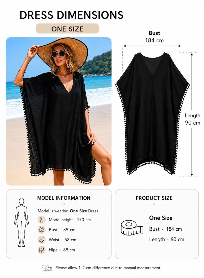 Elegant Viscose Women's Blue Beach Cover Up Kaftan Dress Lightweight Summer Beachwear Swimsuit Cover Up Bikini Cover Up V Neck Loose Fit Beach Dress for Ladies Oversized Kaftan Plus Size Beach Cover Up Plus Size Kaftan Plus Size Beach Dress Boho Pom Pom Trim Cover Up Flowy Resort Wear Pool Cover Up Vacation Outfit Holiday Beach Dress Swimwear Cover Up Tunic Dress Casual Summer Dress Quick Dry Beach Cover Up Elegant Beach Kaftan Relaxed Fit Cover Up Sheer Beach Dress Fashion Beachwear for Women Poolside Cover Up Cruise Wear Tropical Vacation Clothing Holiday Resort Outfit Beach Tunic Kimono Style Cover Up Lounge Beach Dress Stylish Swim Cover Up Lightweight Vacation Dress Bohemian Beach Kaftan Travel Beachwear Coastal Resort Wear Chic Beach Outfit Summer Holiday Dress Oversized Beachwear Breathable Beach Cover Up Women's Resort Kaftan Fashion Swim Cover Up Blue Beach Tunic Elegant Vacation Wear Beach Vacation Essential One Size Fits Most Loose Oversized Fit, One Size - Image 5