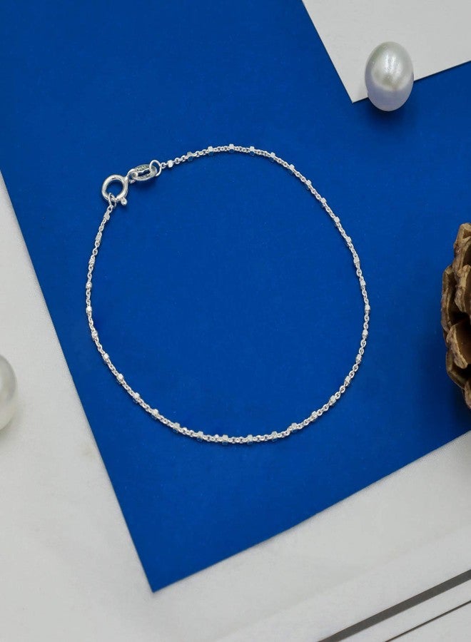 SEA OF ICE Sterling Silver 1mm Diamond-Cut Alternate Bead Italy Rolo Chain Bracelet for Women, Size 7.25 Inches - Image 5