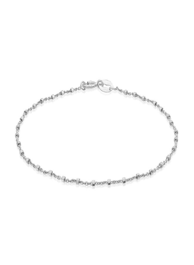 SEA OF ICE Sterling Silver 1mm Diamond-Cut Alternate Bead Italy Rolo Chain Bracelet for Women, Size 7.25 Inches - Image 1