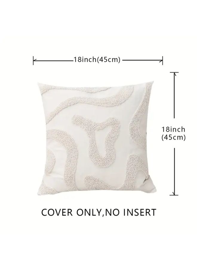 White Bohemian Embroidered Tufted Throw Pillow Cover 18x18 Inch Geometric Pattern - Image 3