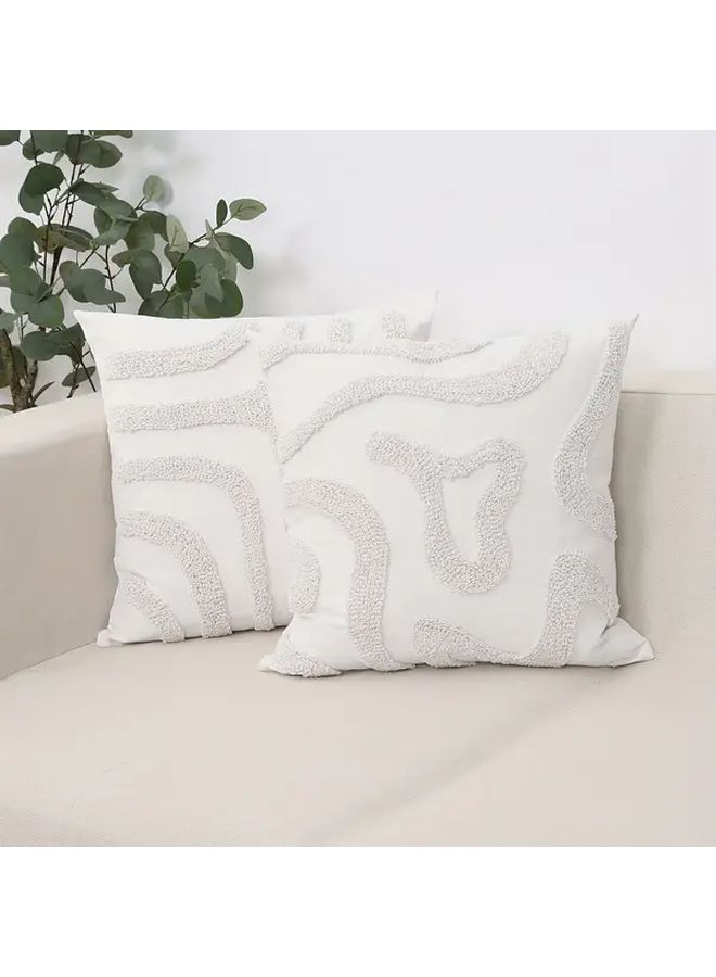 White Bohemian Embroidered Tufted Throw Pillow Cover 18x18 Inch Geometric Pattern - Image 5
