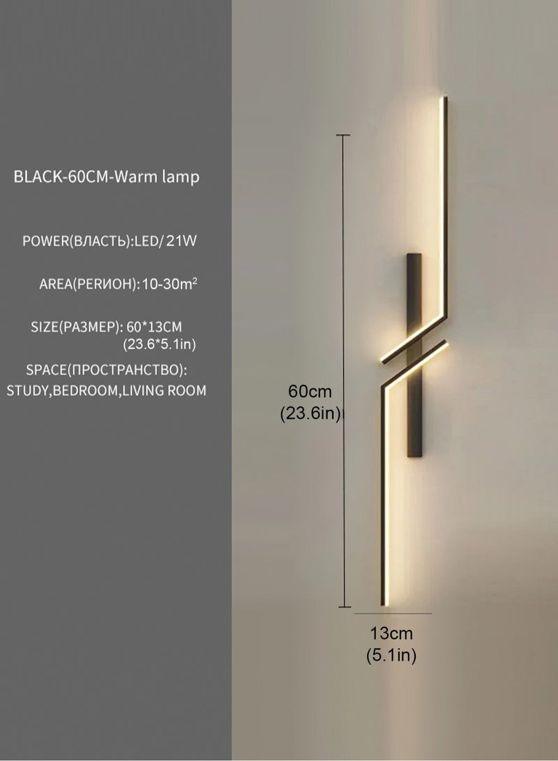 LOOPITYS （BLACK, 60CM-RIGHT，Three color temperatures）Modern Creative Strip Led Wall Lamp Minimalist Bedroom Bedside Wall Sconce Led Lights Living Room TV Sofa Background Wall Lamp - Image 2