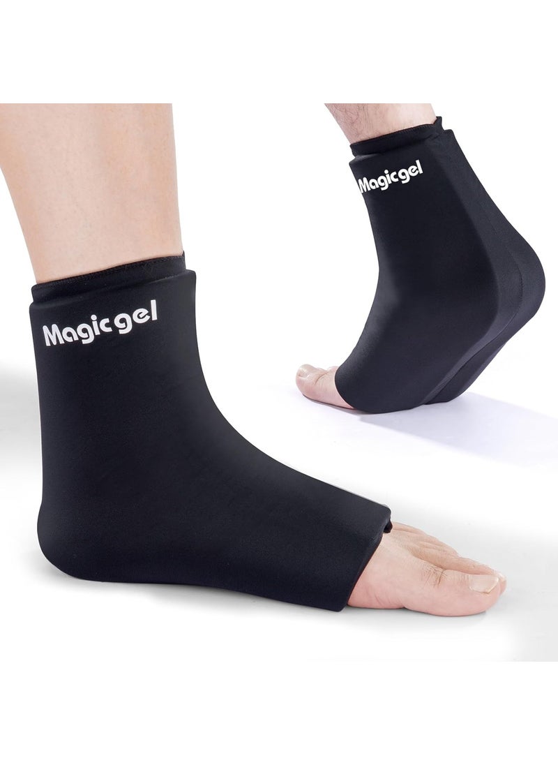 Magic Gel Magic Gel Ankle Ice Pack Wrap - Reusable Hot or Cold Wrap for Injuries - Soft Flexible Heating or Cooling Compression for Ankles, Foot, Heel - Comfortable and Easy to Use - Black 