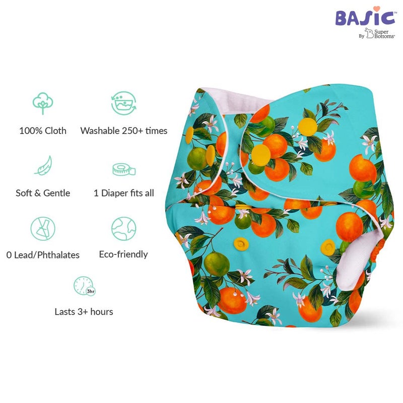 Superbottoms حزمة SuperBottoms BASIC من 4 حفاضات قابلة للتعديل، قابلة للغسل وإعادة الاستخدام للأطفال من 0-3 سنوات | حفاضات بحجم واحد قابلة للتعديل (حزمة من 4 حفاضات + 4 إدخالات) بتصاميم متنوعة - Image 5