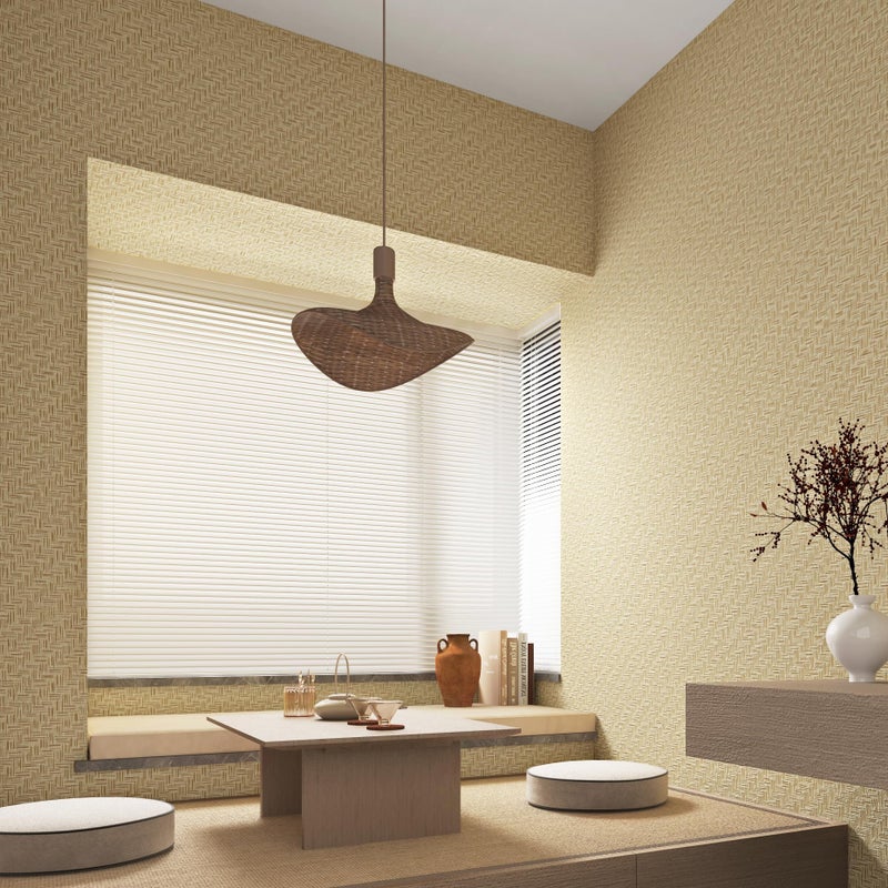 Haimin Fabric Wallpaper Textured Contact Paper (24in X 393in) Grasscloth Wallpaper Peel and Stick Faux Linen Wall Paper Self-Adhesive Vinyl Looks Like Woven Straw (Yellow Beige) - Image 5