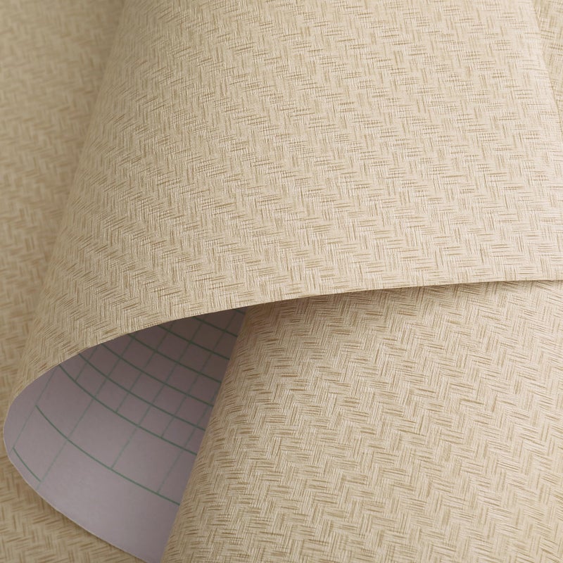 Haimin Fabric Wallpaper Textured Contact Paper (24in X 393in) Grasscloth Wallpaper Peel and Stick Faux Linen Wall Paper Self-Adhesive Vinyl Looks Like Woven Straw (Yellow Beige) - Image 4