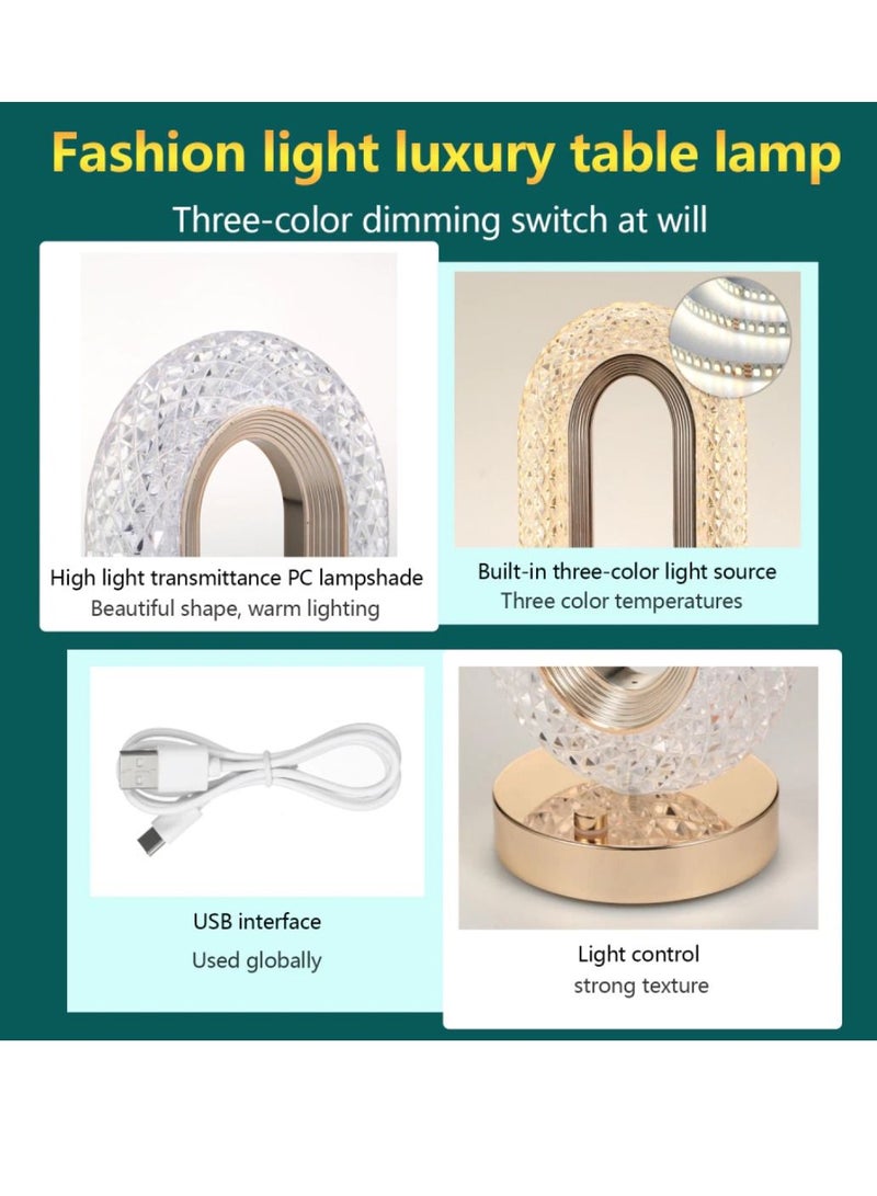 Crystal Table Lamp Rose Diamond Touch Lamp With USB 3 Color Crystal LED Light 3 Light Intensities Tactile Switch
