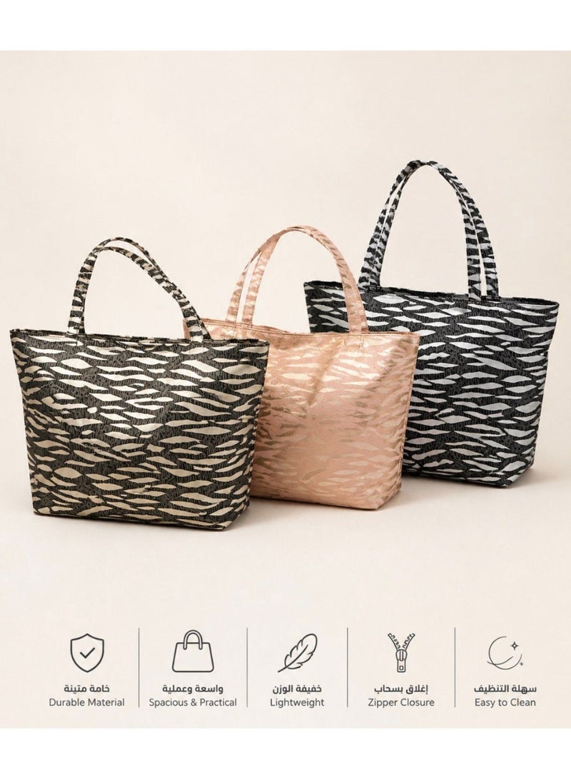 Wavy Fabric tote Bag for the Beach  - Silver - Image 2