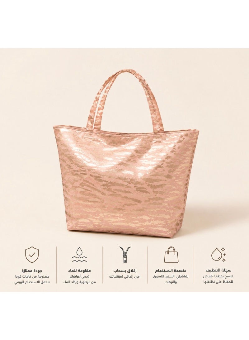 Wavy Fabric tote Bag for the Beach  - Silver - Image 4