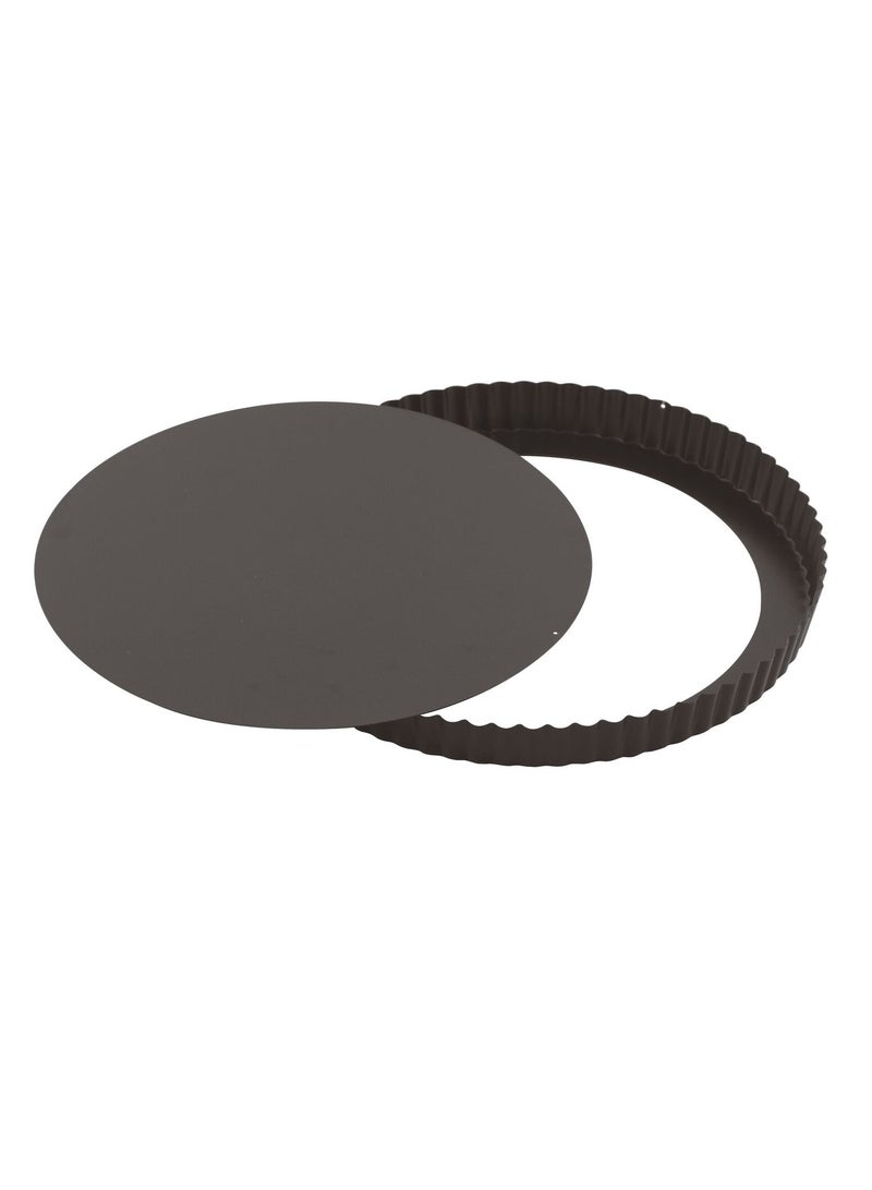 Paderno Dark Grey Steel, Fluted edges Cake Mold Tin with Loose Base 28cm Ø, 2.5cm H. Non-stick coating PFOA free. Heat resistant up to 230°C. Oven safe. Italy 