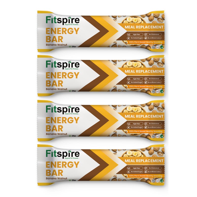 Fitspire Banana Walnut Energy Bar, Pack of 4 Each 35g | Packed with Flakes, Nuts, Seeds & Oats | High Protein & Fibre Crunchy Granola Bars | 100% Plant-Based, No Added Sugar | with Banana, Dates, Figs & Walnuts - Image 1