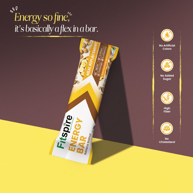 Fitspire Banana Walnut Energy Bar, Pack of 4 Each 35g | Packed with Flakes, Nuts, Seeds & Oats | High Protein & Fibre Crunchy Granola Bars | 100% Plant-Based, No Added Sugar | with Banana, Dates, Figs & Walnuts - Image 2