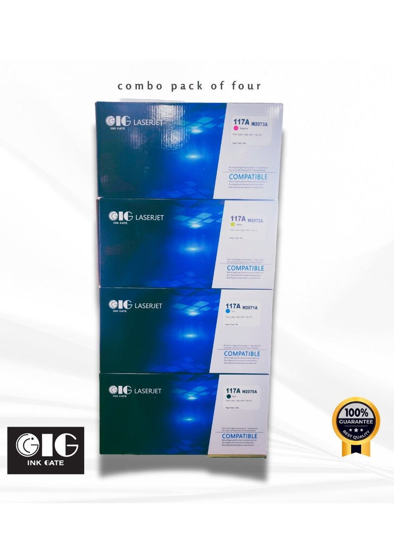 IG Compatible Toner Cartridge Set – Black, Cyan, Magenta, Yellow – Replaces HP 117A – For HP Color Laser 150a / MFP 178nw / MFP 179fnw – 4-Pack – 1000/700 Pages - Image 4
