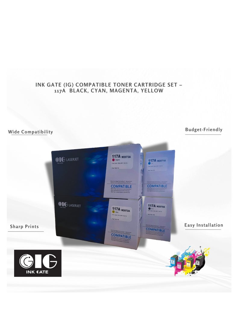 IG Compatible Toner Cartridge Set – Black, Cyan, Magenta, Yellow – Replaces HP 117A – For HP Color Laser 150a / MFP 178nw / MFP 179fnw – 4-Pack – 1000/700 Pages - Image 3