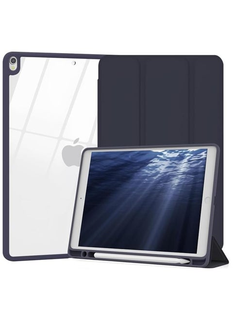 Slim Hybrid Case for iPad 9th/8th/7th Generation (2021/2020/2019) 10.2 Inch - [Built-in Pencil Holder] Shockproof Cover with Clear Transparent Back Shell dark blue