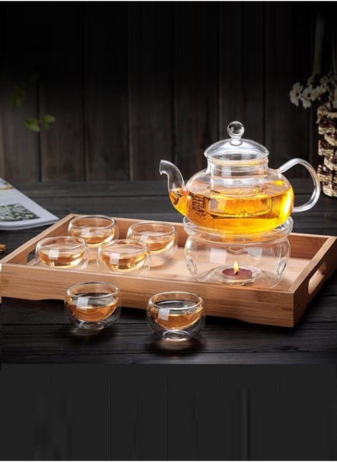 HOOPZOZA Glass Tea Maker Teapot With Filtering Glass Warmer 6 Tea Cups Set 50mL  - Image 2