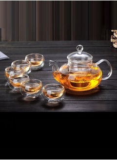 HOOPZOZA Glass Tea Maker Teapot With Filtering Glass Warmer 6 Tea Cups Set 50mL  - Image 3