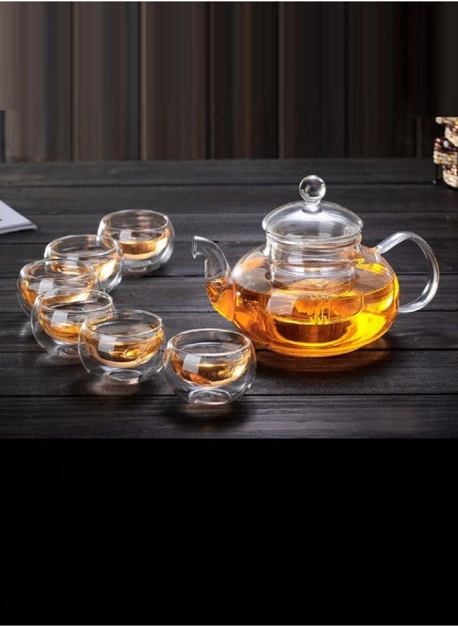 HOOPZOZA Glass Tea Maker Teapot With Filtering Glass Warmer 6 Tea Cups Set 50mL  - Image 3