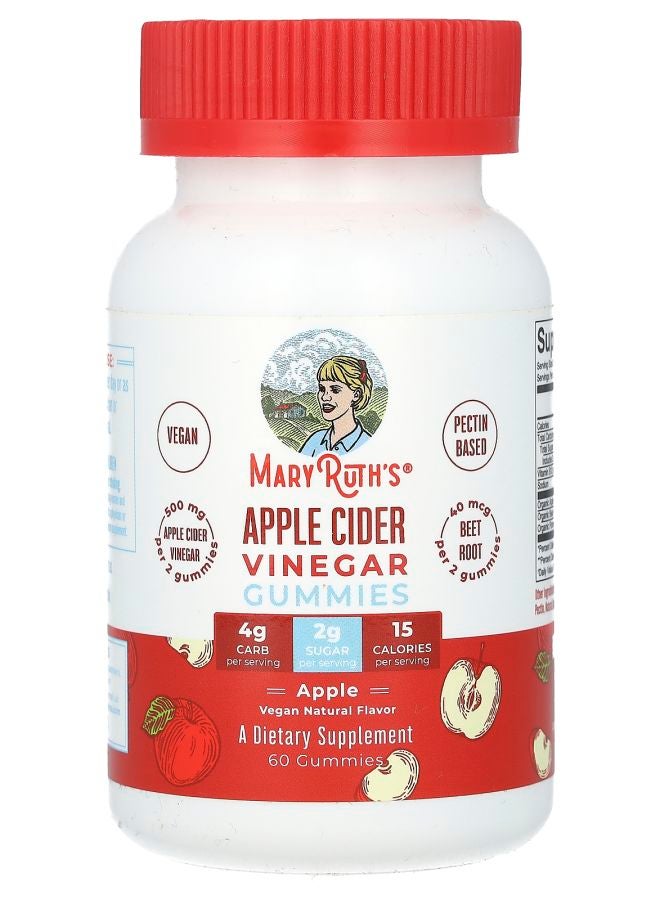 MaryRuth's Apple Cider Vinegar Gummies Apple 500 mg 60 Gummies (250 mg Per Gummy)