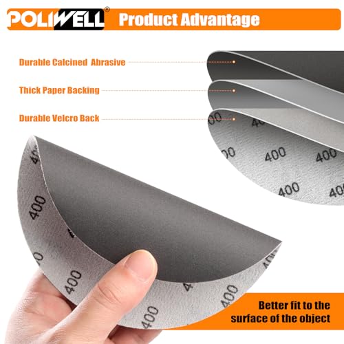 POLIWELL 6 Inch (150mm) 400 Grit Sanding Discs, Waterproof Hook & Loop Heavy Duty Silicon Carbide Round Flocking Sandpaper for Wet/Dry Sanding Grinder Polishing Accessories, 20-Pack - Image 3