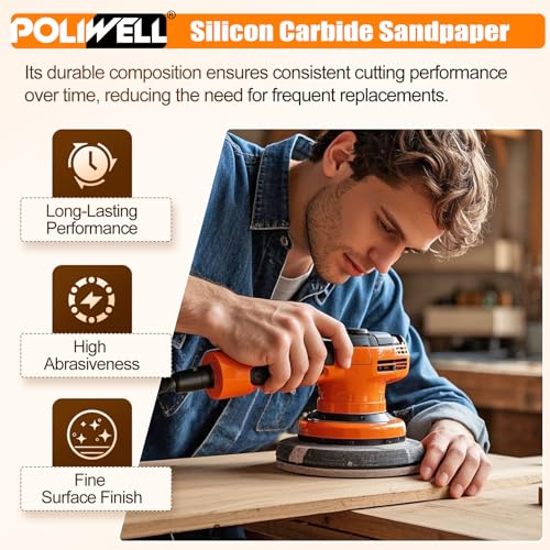 POLIWELL 6 Inch (150mm) 400 Grit Sanding Discs, Waterproof Hook & Loop Heavy Duty Silicon Carbide Round Flocking Sandpaper for Wet/Dry Sanding Grinder Polishing Accessories, 20-Pack - Image 5