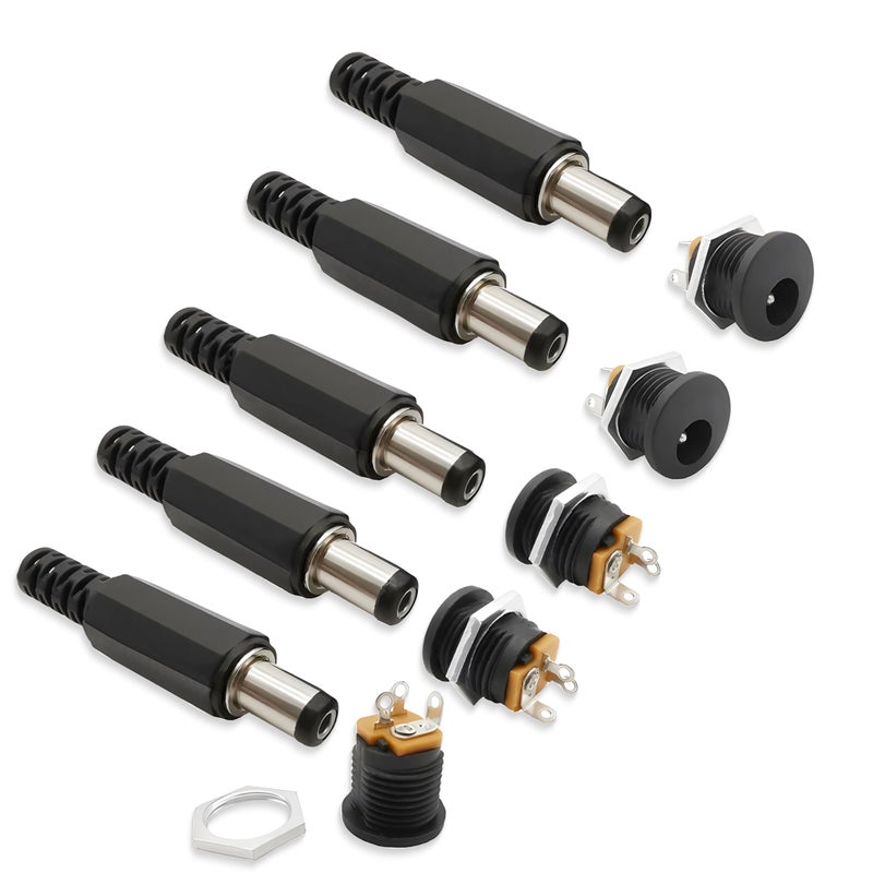 JUKR Multipurpose DC Power Jack PIN Female Socket Panel Mount 12V, 9V, 5V (5.5 X 2.1 mm) Power Supply Plug Screw Type Connectors for Media Player Security Camera DIY Projects (10 Male + 10 Female) - Image 2
